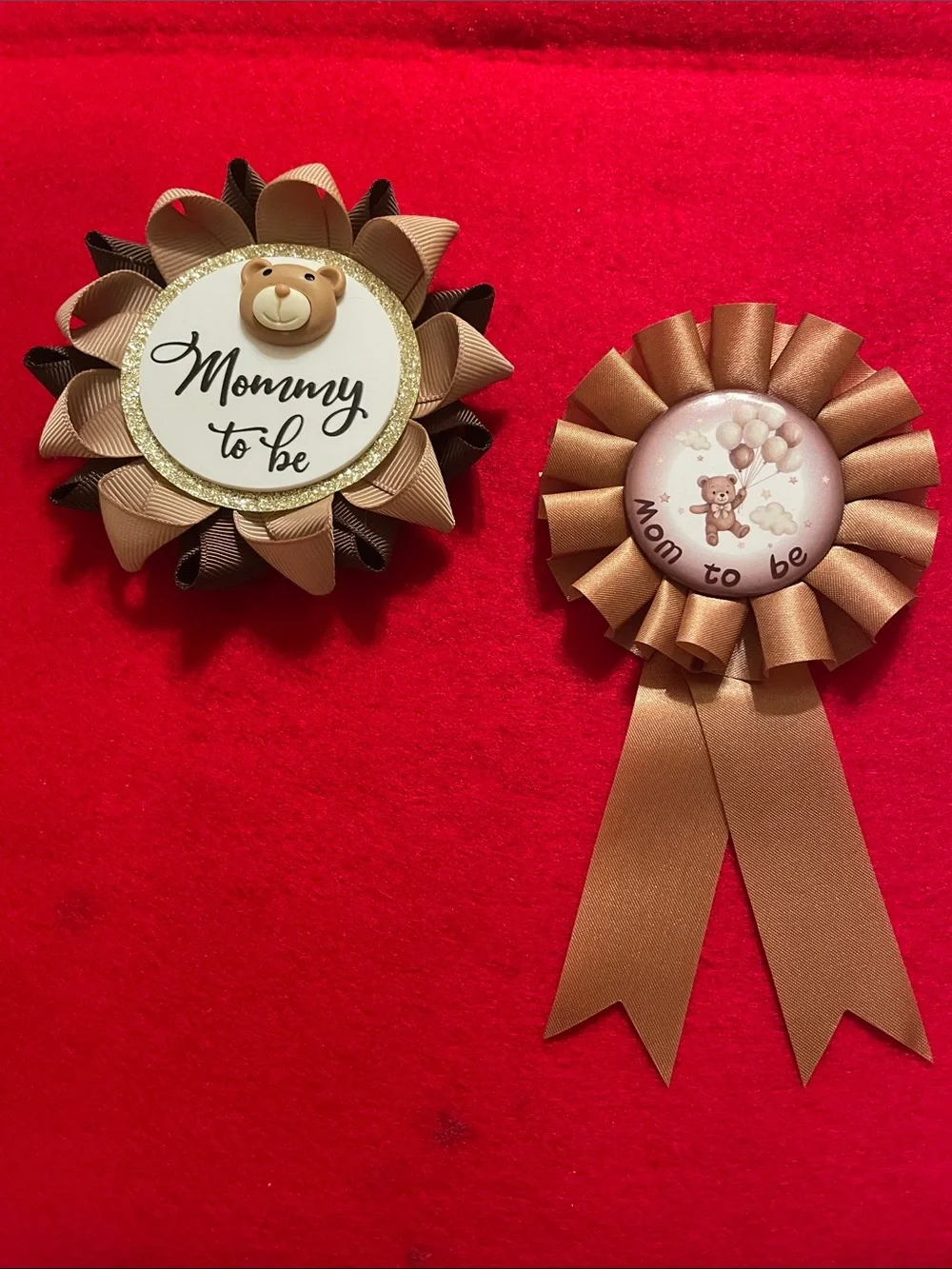 Mommy to Be Rosette Badge Set - Brown and Rose Gold